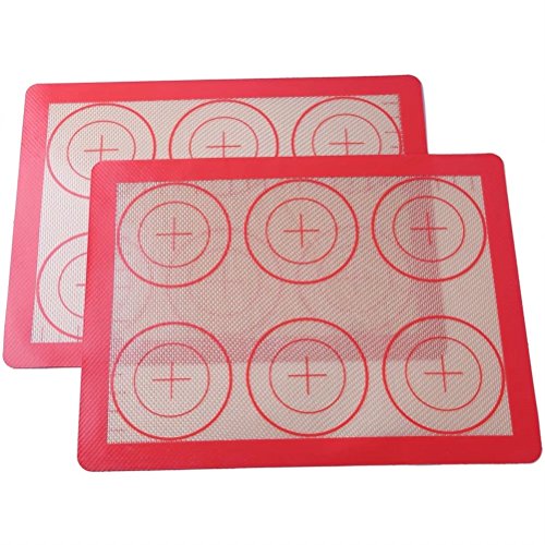 Silicone Baking Mat Set - 2 Pack Non-Stick Silicon Liner for Bake Pans & Rolling with Measurements, Heat Resistant Cookie Sheets for Macaroon/Pastry/Cookie (12" x 9", Red)