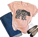 yangelo Floral Mama Bear T Shirt Printer Mother's Day Gifts For Mom Short Sleeve Cotton Shirts (XL, Pink)