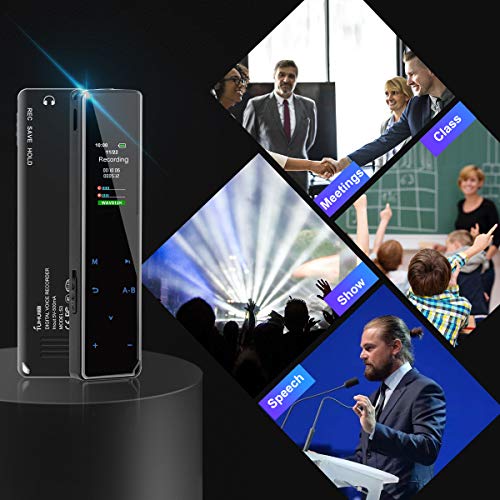 Fuhuim Digital Voice Recorder,with Dual Microphones Portable 16GB Touch Screen Voice Activated Audio Recorder,Password Lock Screen/A-B Repeat/1536kbps Stereo HD Audio for Lectures/Interviews/Class