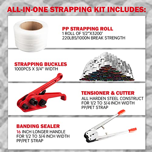 Holymus Pallet Packaging Strapping Banding Kit Tensioner Tool Sealer, 3200' Length X 1/2" Wide