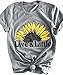 Live A Little Shirt Cute Sunflower Graphic Tees for Women Summer Inspirational Casual Short Sleeve T-Shirts Tops Size M (Gray)