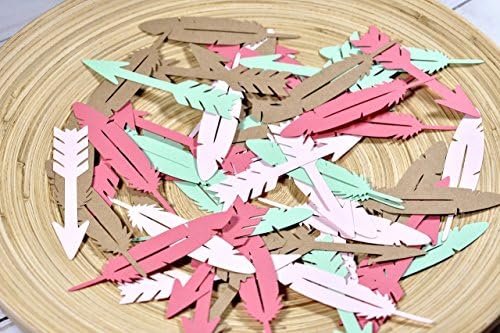 80 Arrow and Feather Confetti - 3.5" Inch CUSTOMIZABLE (Pink Coral Mint Kraft)