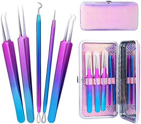 Blackhead Tweezers Extractor Extraction Tool, Pimple Popper Tool, Acne Comedone Pimple Extractor, Blackhead Remover Kit, Pink, Treatment for Blemish, Whitehead Popping, Zit Removing for Nose Face Skin
