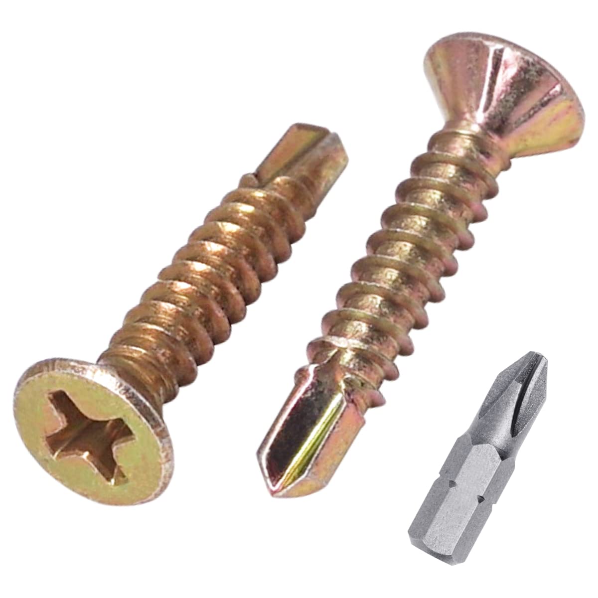 SKIR'CO (Pack of 100 pcs) DIN 7504 P Zinc Plated Yellow 3.9 x 22 mm Self Drilling Screws For Metal, Countersunk Phillips Head, Sheet Metal Screw (100, 3.9 x 22 mm)