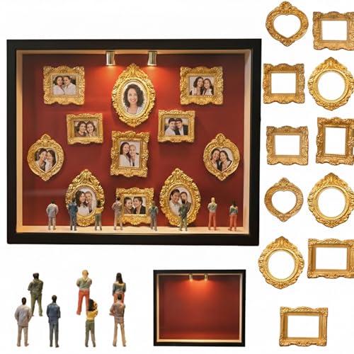 Generisch DIY Mini Museum Silhouette Box, Mini Figures People Museum, Creative Memory Display Kit with 8 Figures & 11 Gold Frame, for Weddings, Graduations or Holidays