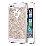 Floveme 3D Handmade Shiny Bling PC Case with Crystal Sparkly Diamonds and Rhinestones Design for Iphone 5 5s - Golden