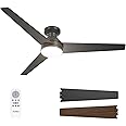Amico Ceiling Fans with Lights, 52 inch Low Profile Ceiling fan with Light and Remote Control, Flush Mount, Reversible, 3CCT, Dimmable, Noiseless, Black Ceiling Fan for Bedroom, Indoor/Outdoor Use