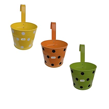 Kraftsplanet Garden Decor Set of Three Polka Design Railing with Detachable Hooks planters Set
