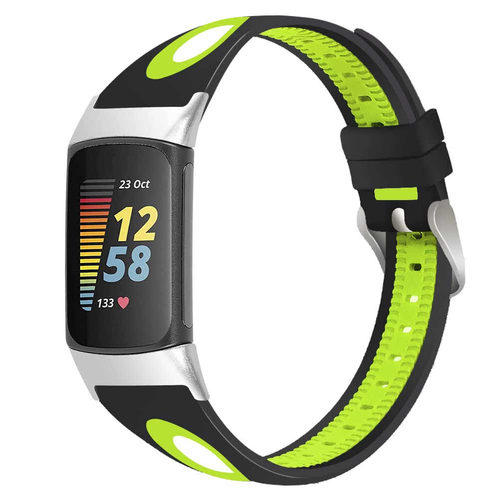 Gimuk Compatible with Fitbit Charge 5 Strap for Women Men, Adjustable Soft Silicone Sport Bands Replacement Strap Wristband for Charge 5 Activity Tracker (Black Yellow)