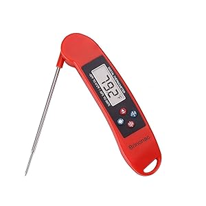 Brinonac Digital Food Thermometer,Instant Read Meat Thermometer with Backlight and Calibration for Smoker,Kitchen, Oven, Outdoor Cooking and BBQ Grill-Red