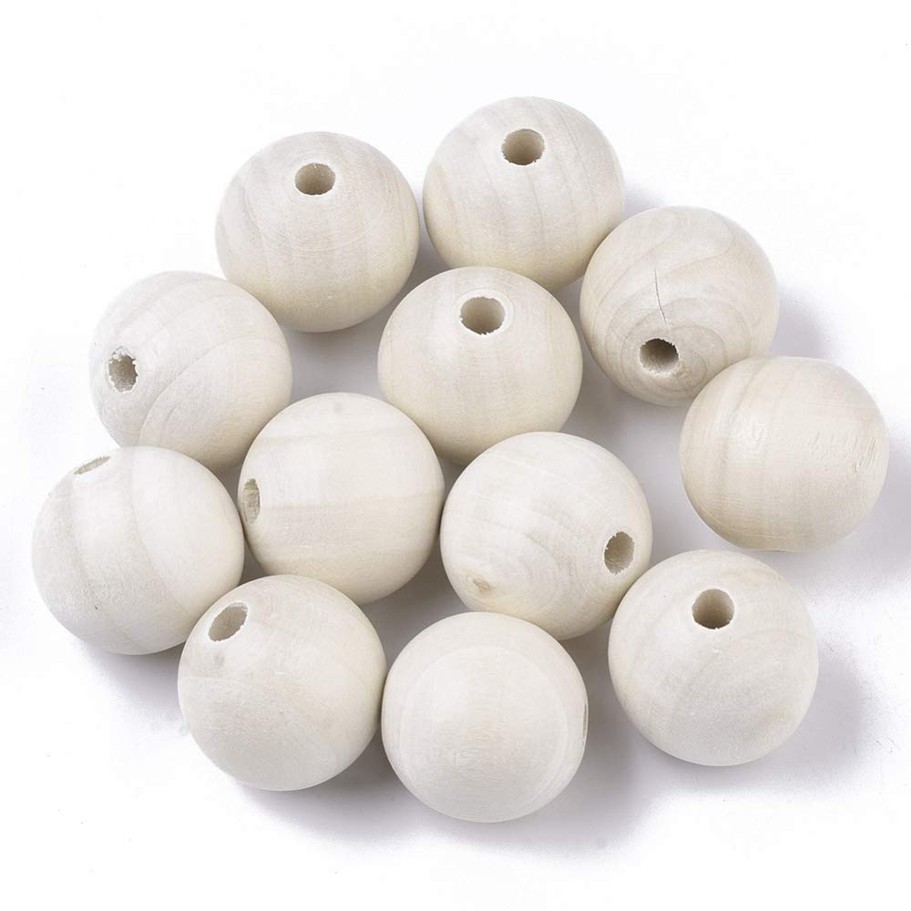 UR URLIFEHALL 200 Pcs 25mm Natural Wooden Round Beads Unfinished Wood Loose Beads for Jewellery Making DIY Macrame Lanyard Painted Crafts