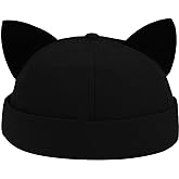 Malaxlx Cat Ear Docker Cap for Women Men – Brimless Cotton Sailor Beanie Skull Cap