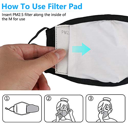 3Pcs Dust ???????????????? Cotton ???????????????? with Va and 20 Replaceable Fs, Washable and Reusable ???????????????? with Adjustable Ear Straps and N Wire for Men Women & Kids (Black)