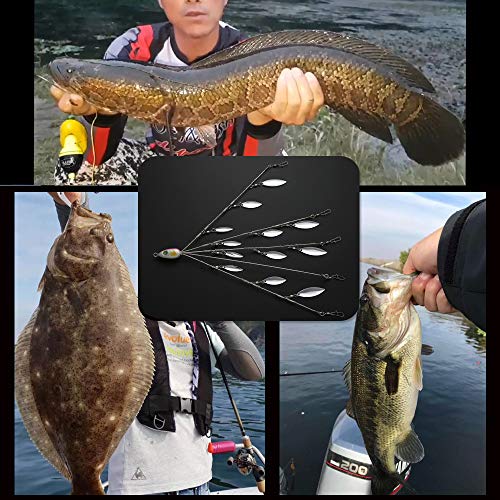 Ilure 5 Arms Alabama Umbrella Rig Fishing Ultralight Tripod Bass Lures Bait Kit Junior Ultralight Willow Blade Multi-Lure Rig (12 Blade Pink)