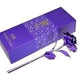 Purple Rose, ProCIV Gold Foil 24k Rose Flowers in Gift Box, Best Gift for Mother's Day, Valentine's Day, Wedding Day, Birthday, Christmas, Thanksgiving, Home Decor