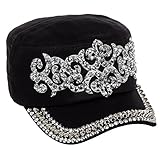 Crystal Case Women's Cotton Rhinestone Studded Medieval Military Cap Hat