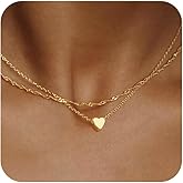 Heotim Gold Heart Necklace for Women,Layered 14k Gold Plated Cute Gold Pendant Necklace Dainty Heart Chain Choker Necklace Love Heart Gold Jewelry for Women Gifts