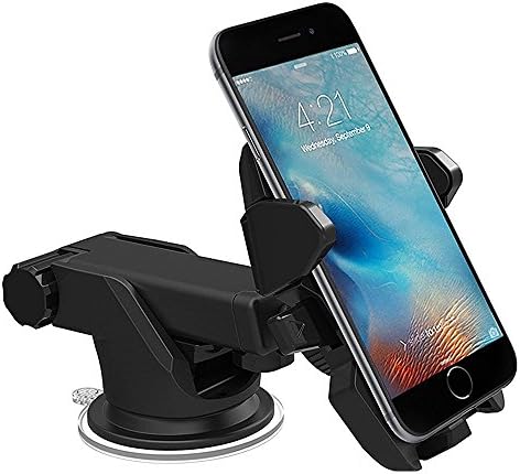 HQgear Cell Phone Holder for Car Universal Mount for Windshield and Dashboard Fits iPhone 6 6s Plus 5s 5c Samsung Galaxy S7 Edge S6 S5 LG G5 G4 One Plus 3 2 - Black