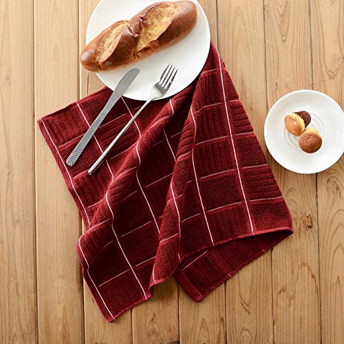 Anyi Kitchen Dish Towels Heavy Duty Absorbent Dish Cloths with Hanging Loop 100% Cotton Tea Bar Towels (16x26, Set of 3, Red)