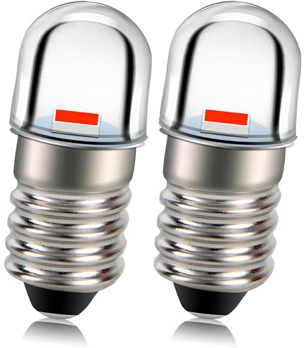 Ruiandsion 6-Pack E10 LED Bulbs – 12V Red, T10 Size, 0.5W, 3014 SMD Chip, 50,000 Hours, Miniature Screw Base For Model Trains, Christmas, Warning Lights