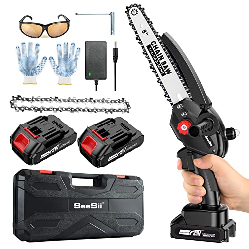 𝙃𝙞𝙜𝙝𝙚𝙣𝙙 8 Inch Mini Chainsaw Cordless 𝘽𝙧𝙪𝙨𝙝𝙡𝙚𝙨𝙨, Seesii Portable Chain