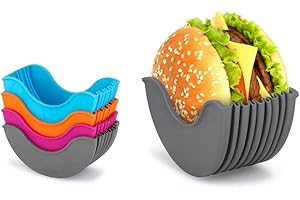 YFEIQI Contact-Free Burger Holder Clip, Retractable-Reusable-Washable Food Grade Silicone Hamburger/Sandwich Clip, Burger Holder Box