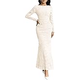 MITILLY Women's Formal Long Sleeve Dress Fall Elegant Floral Bodycon Ruched Cocktail Party Maxi Dresses New