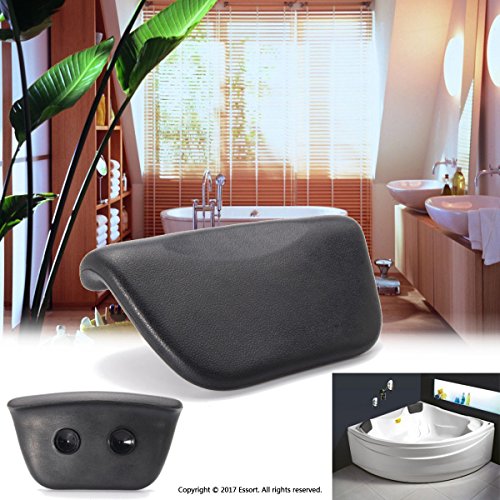 ESSORT Bathtub Pillow, Large Spa Mesh Pillow, Luxury Comfortable Soft Bath Cushion Headrest, for Shoulder Neck Support Backrest, Fits Any Size of Tubs, Jacuzzi (Black, PU Compact Version)