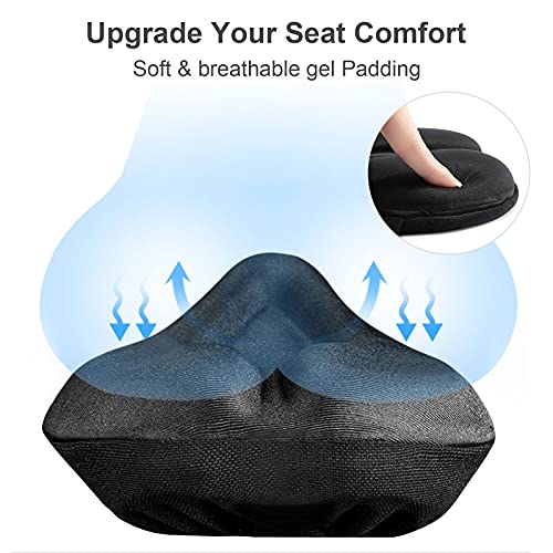 Suleto Bike Seat Cover, [Super Soft & Durable] Gel Bicycle Seat Cushion for Women Men Comfort Anti-Slip Bike Saddle Cushion Pad Fits Exercise/Spin/Cruiser/Mountain Bike Cycling with Waterproof Cover