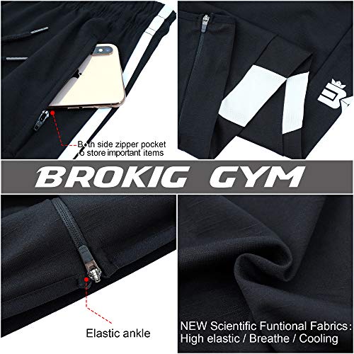 BROKIG-Mens-Sports-Trousers-Gym-Joggers-Tracksuit-Bottom-Slim-Fit-Jogging-Pants-Leg-Zip