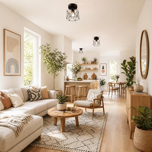 3 Unidades Lámpara de techo colgante de estilo industrial,Iluminación Colgante,interior de casas(Sin bombilla) | Lámpara colgante de estilo industrial retro nórdico con jaula metálica
