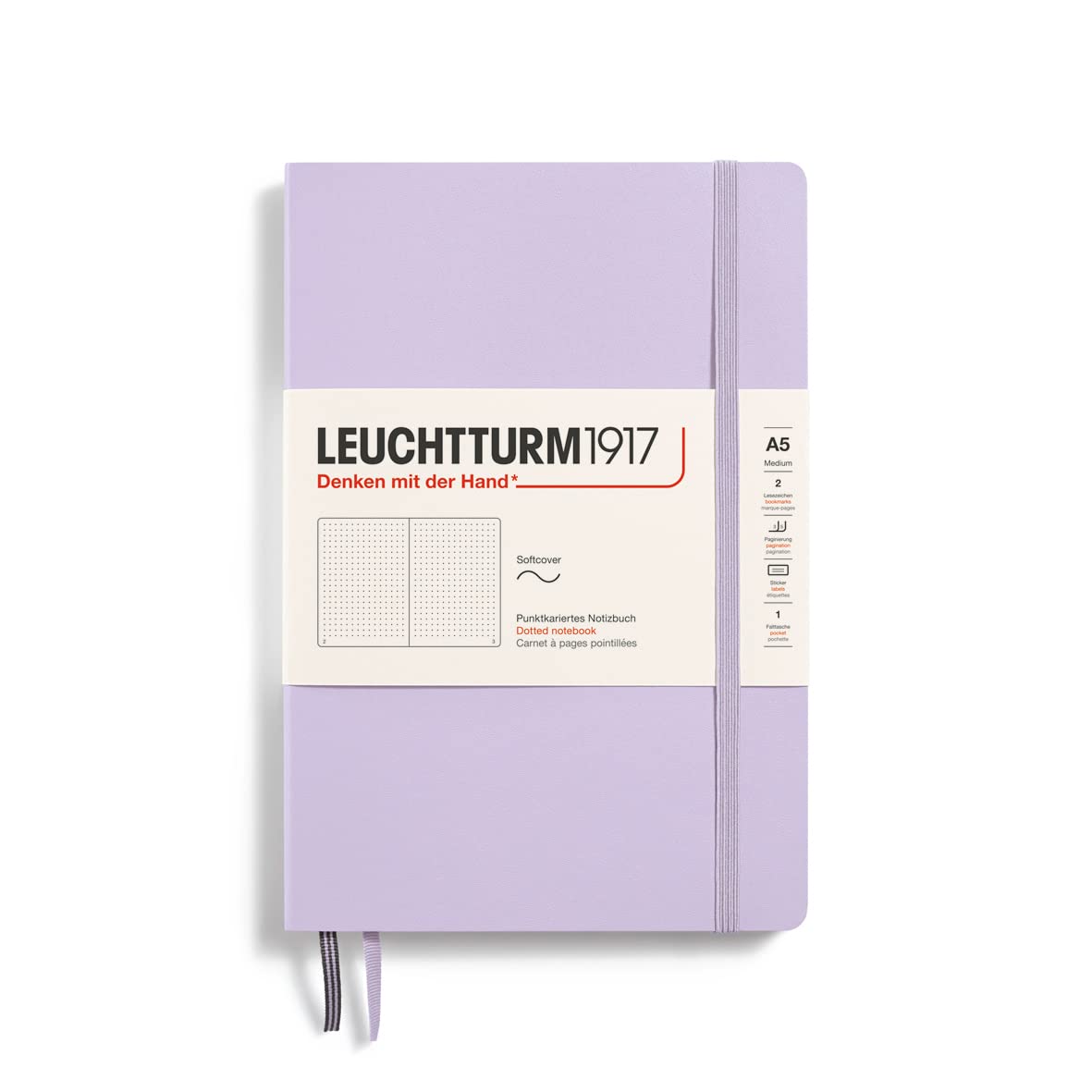 LEUCHTTURM1917 365497 Notebook Medium (A5), Softcover, 123 Numbered Pages, Lilac, Dotted