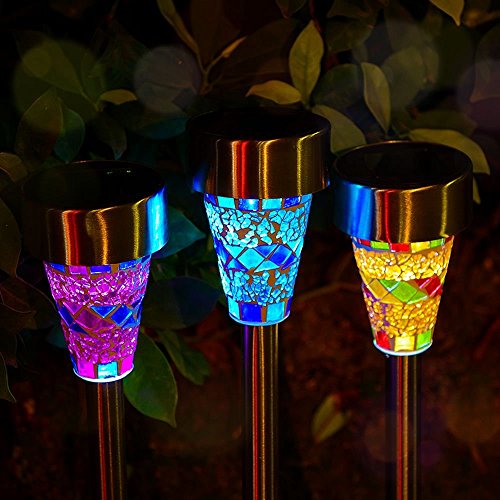 Outdoor Solar Garden Lights - 3 Pack Mosaic Solar Powered Stake Lights, Solar Garden Stake Landscape Lights for Garden Flowerbed Path Walkway Patio Lawn Outdoor Decoration