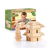 Guidecraft Tabletop Building Block - Oriental Themed Wooden Construction Toy For Toddlers, Early-Childhood Education Block Play Set W/ Storage Bag