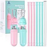 Reusable Collapsible Silicone Straws Sets, 2 Set Portable Drinking Straws with Brush and Storage Case for Home Office Travel, Eco- friendly and BPA Free