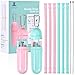 Reusable Collapsible Silicone Straws Sets, 2 Set Portable Drinking Straws with Brush and Storage Case for Home Office Travel, Eco- friendly and BPA Free