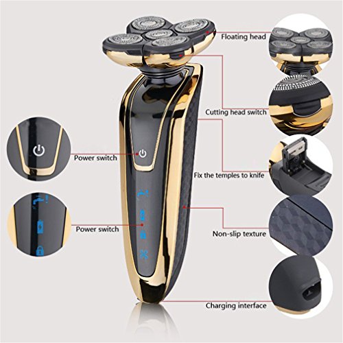 Electric Shaver Washable Rechargeable Rotary Razor 5D Floating Blades Beard Trimmer Gold