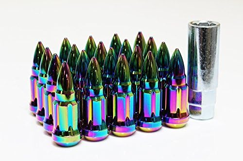 Z RACING 57mm Steel Bullet Spike Lug Nuts 20 Pieces with Socket Key - 12x1.5mm - Neo Chrome