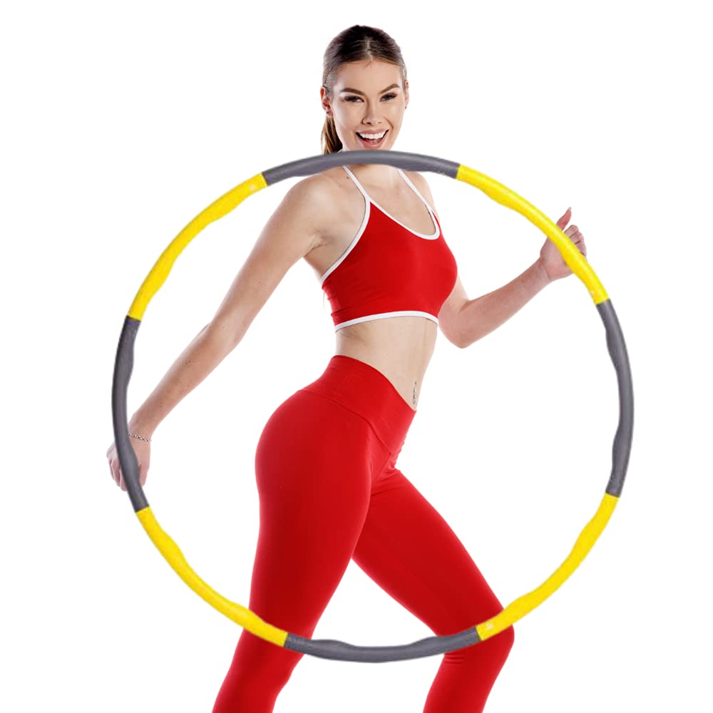 Hula Hoops 1kg, Weighted Hula Hoops for Adults, 8 Sections Adjustable weighted hula hoop pro, Fitness Hula Hoops for adults exercise weighted and hula hoops for children, A Slimming Hola Hoop (Yellow)