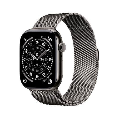 Watch Series 11 GPS+Cellular con Caja de Titanio en Color Pizarra de 46 mm y Pulsera Milanese Loop Color Pizarra-Talla M/L.Calidad del Sueño,monitores de entreno y Salud,Pantalla Siempre Activa