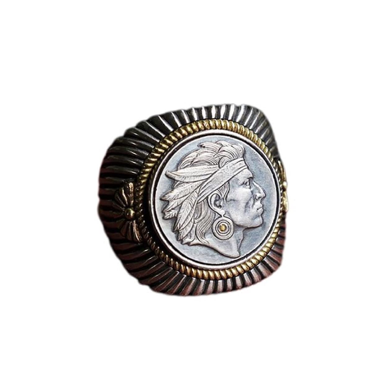 MayiaHey Native American Indian Chief Head Ring for Men, Punk Indian Chief Head Biker Ring Vintage Tribal Chief Head Ring (S)