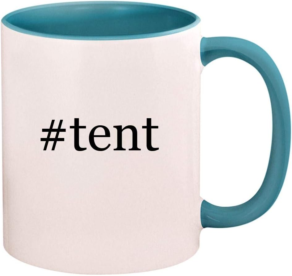 #tent - 11oz Hashtag Ceramic Colored Handle and Inside Coffee Mug Cup, Light Blue