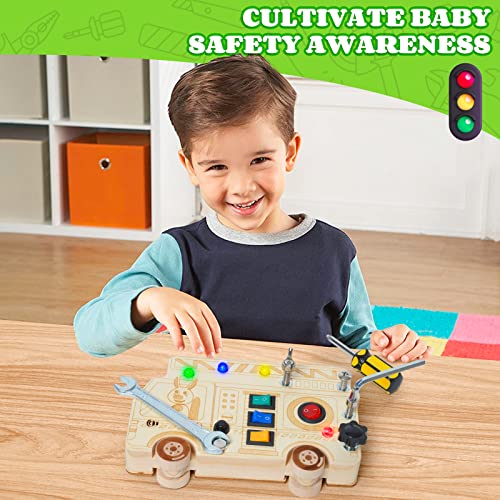 Montessori Wooden Busy Board with Switches & Buttons, Toddler Fidget