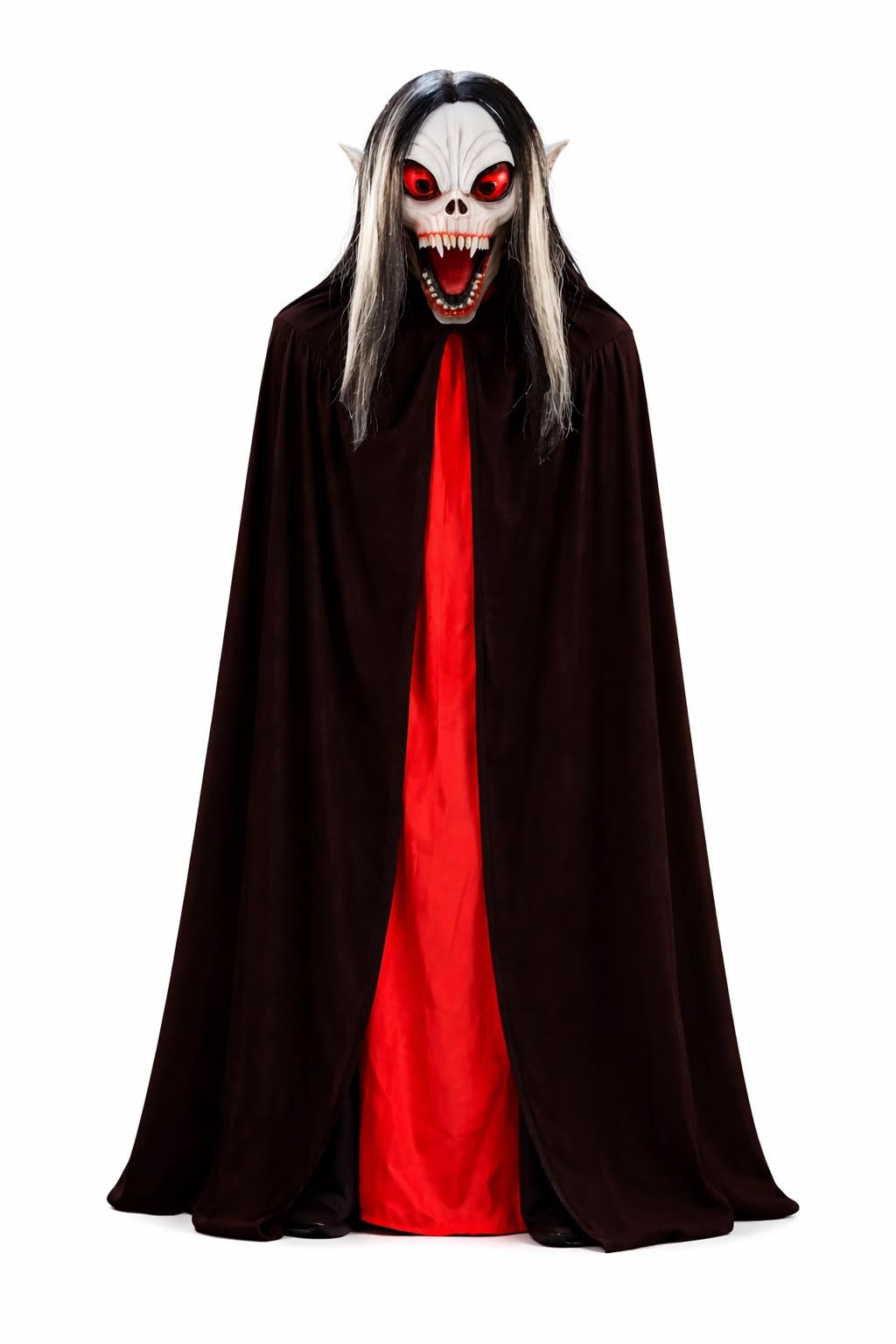 eBoutik - Spooky Reversible Halloween Vampire Cape With Silcone Devil Mask - Adult Horror Creepy Black & Red Long Cape - Costume & Full Head Cover - Trick or Treating
