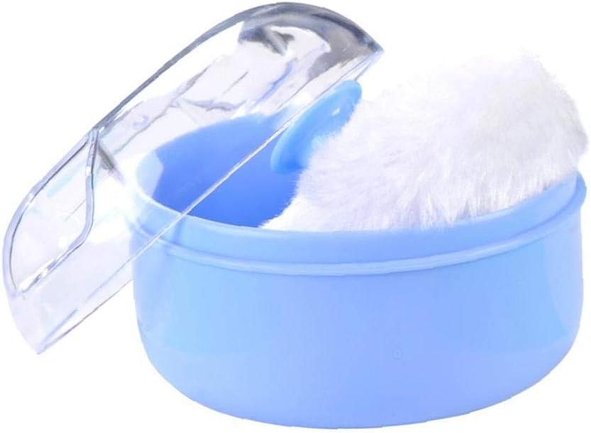 Powder Puff Box Portable Baby Soft Warm Face Body Cosmetic Powder Puff Sponge Box Round Baby Puff Box Case Container Blue