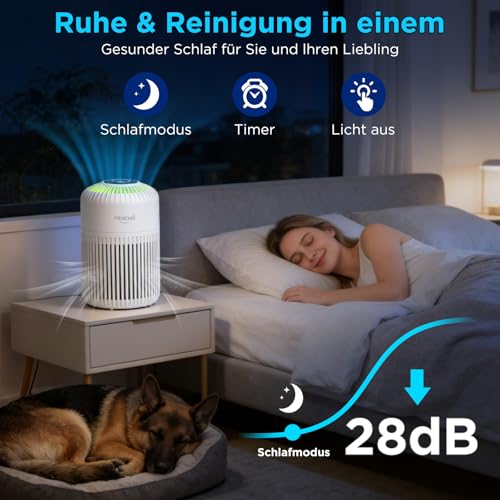 PEXCHO Air Purifier for Allergy Sufferers, Upgrade 4-in-1 HEPA Filter, Air Filter with App Control, Timer, Aromatherapy, Removes 99.97% Allergens, Pet Hair, 12 W Air Filter for Bedroom, Office