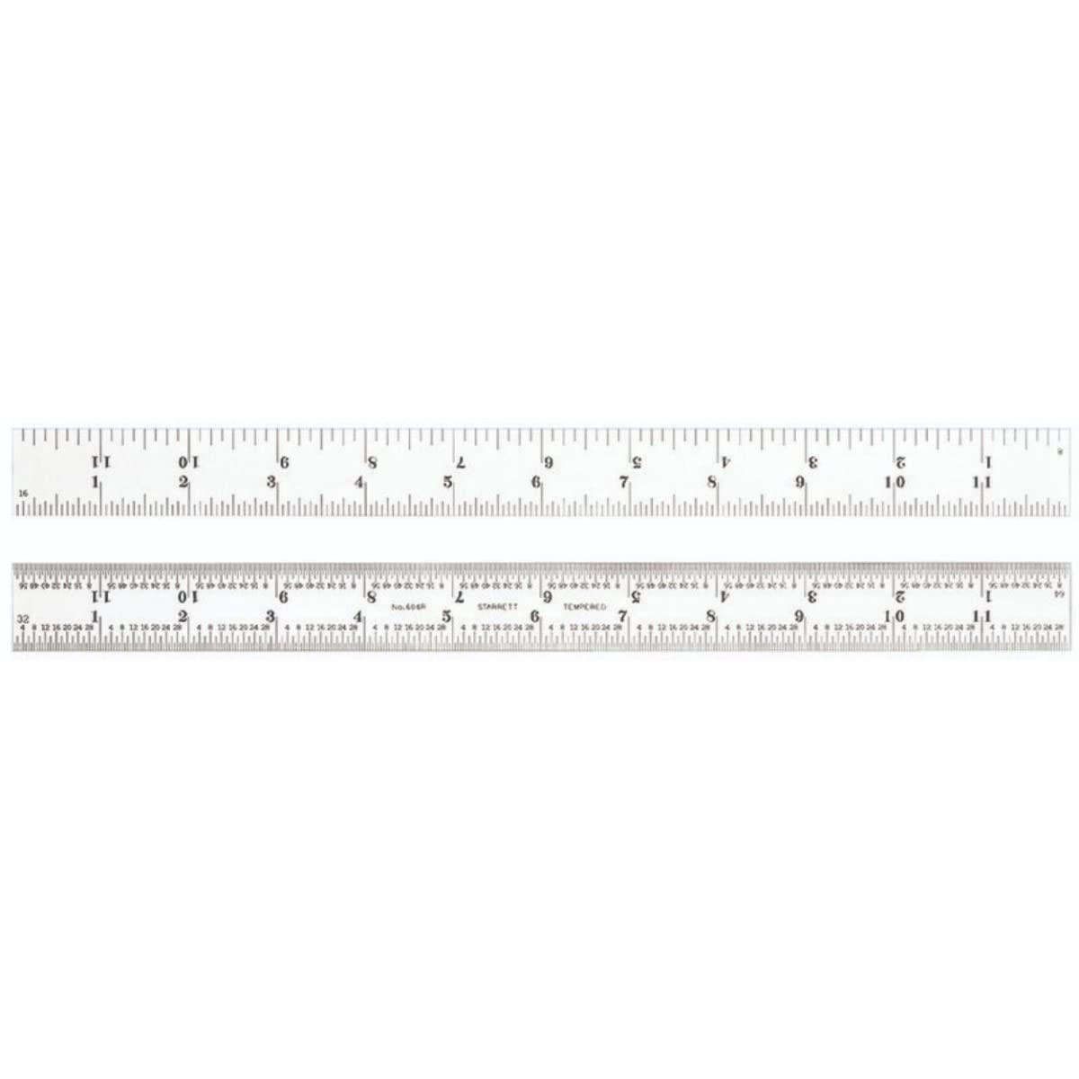 Starrett 604R-12 Spring Tempered Steel Rule With Inch Graduations, 4R Graduation, 12" Length, 1" Width, 3/64" Thickness