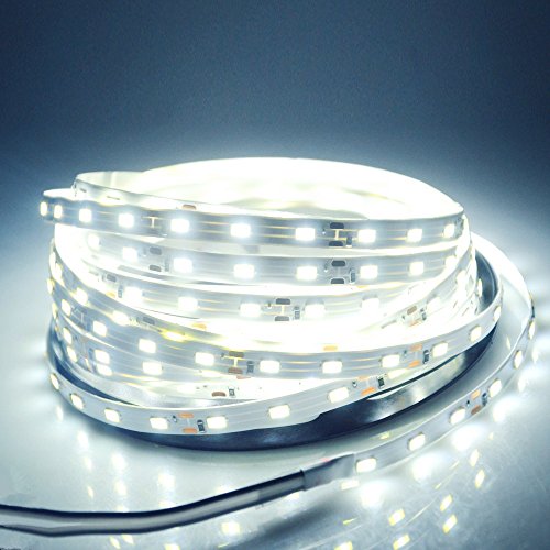 WenTop Led Strip Lights Non-waterproof Led Tape Light DC 12v SMD 3528 16.4 Ft (5M) 300leds 60leds/m White Flexible Led Lighting Under Cabinet Lighting, Makeup light, Mirror Lights – No Power Supply