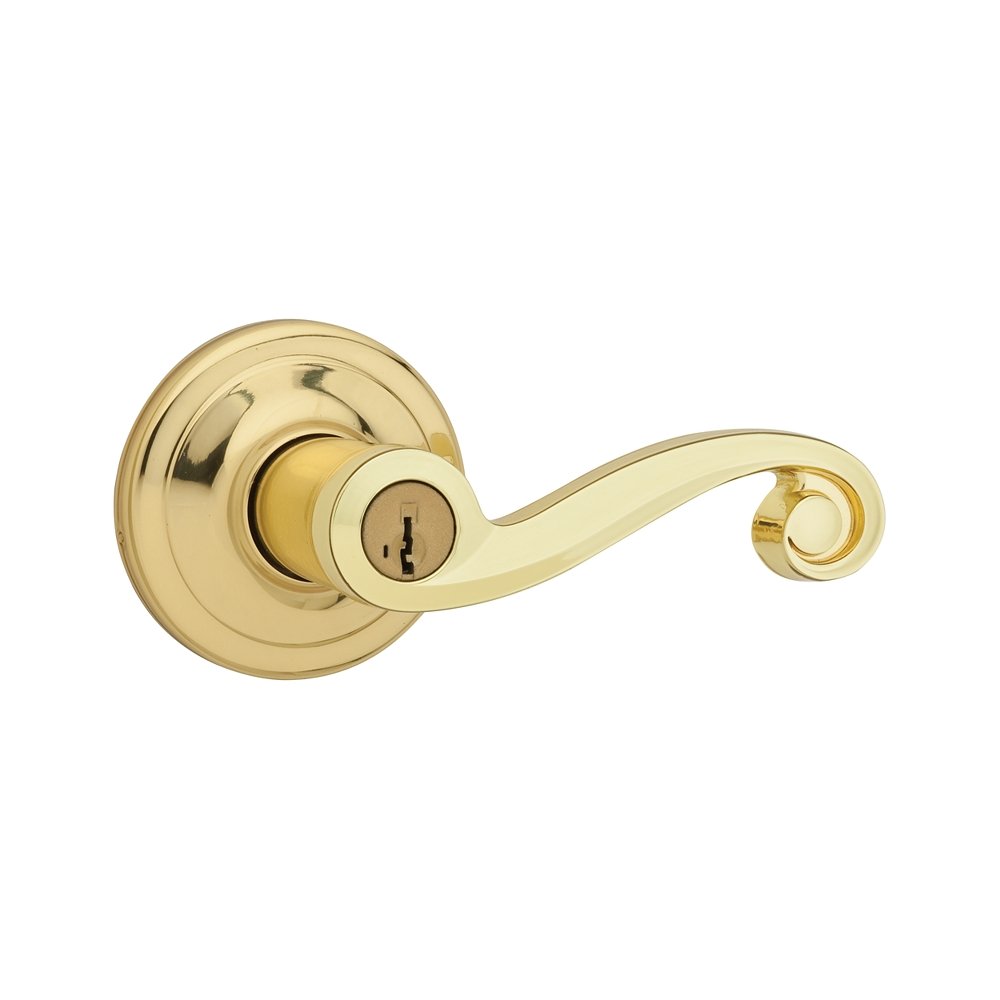 Kwikset Lido Entry Lever Featuring SmartKey® in Polished Brass, Door