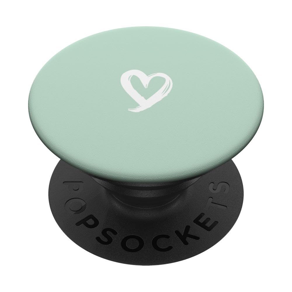 White Minimalist Heart Green PopSockets Adhesive PopGrip